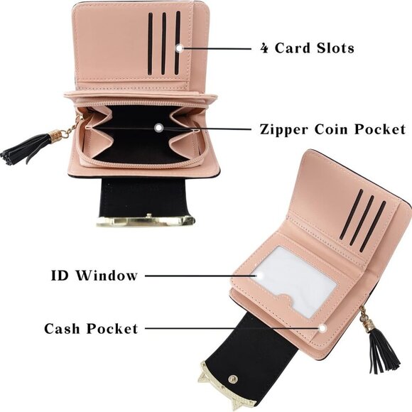 Small Black Wallet for Women Leather Cat Coin Purse Card Holder Gifts - Picture 2 of 7